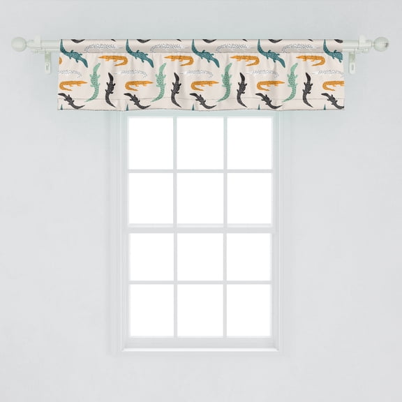Ambesonne Crocodile Window Valance, Hand Drawn Doodle Style Pattern of Jungle Creatures Dots or Dashes, Curtain Valance for Kitchen Bedroom Decor with Rod Pocket, 54" X 12", Pale Eggshell Multicolor