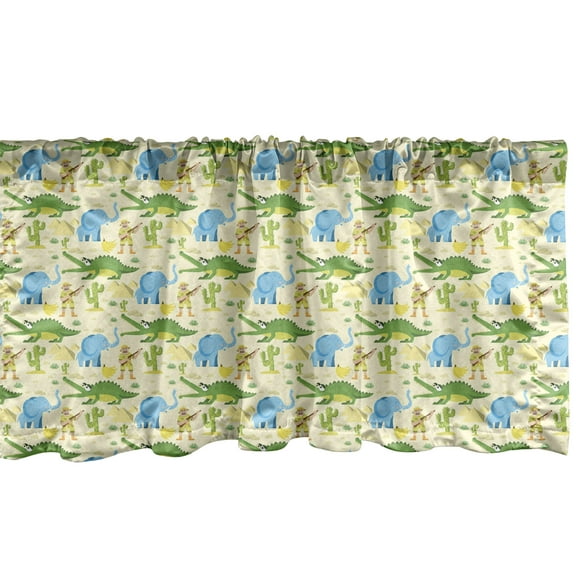 Ambesonne Crocodile Window Valance, Pattern of Wildlife, 54" X 12", Cream Multicolor