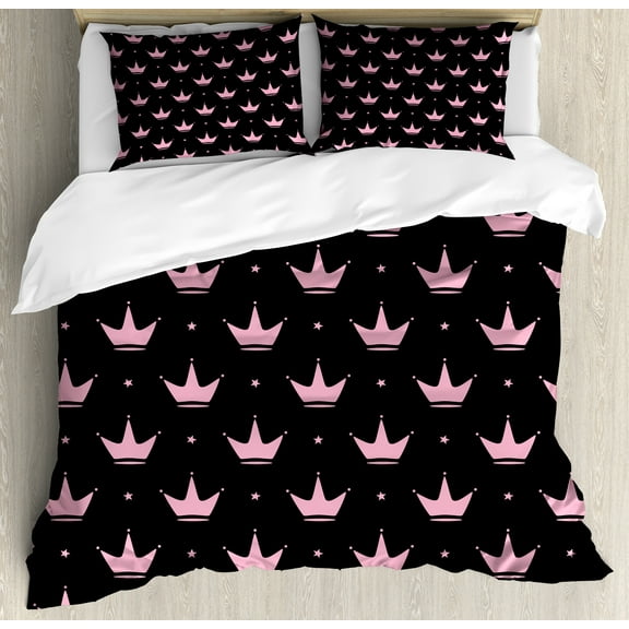 Ambesonne Crown Duvet Cover Set, Stars Cartoonish Elements, King, Pale Pink Charcoal Grey