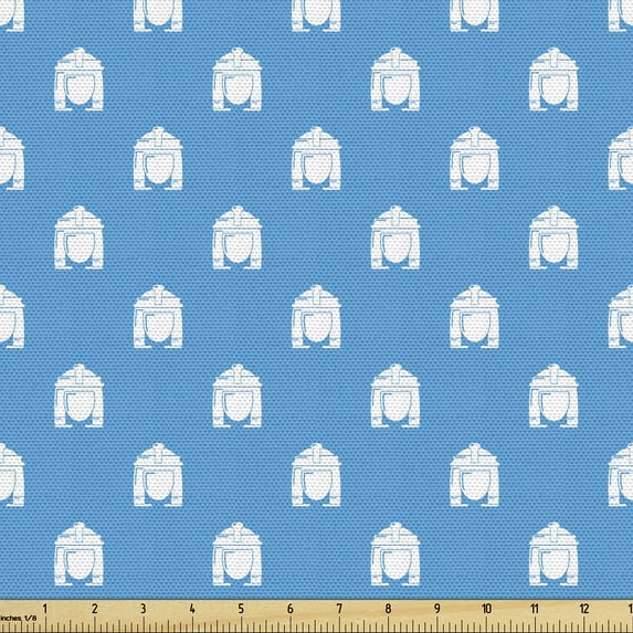 Ambesonne Crown Fabric by the Yard Upholstery, Old Cleopatra Head Motifs, 1 Yard, Sky Blue and White