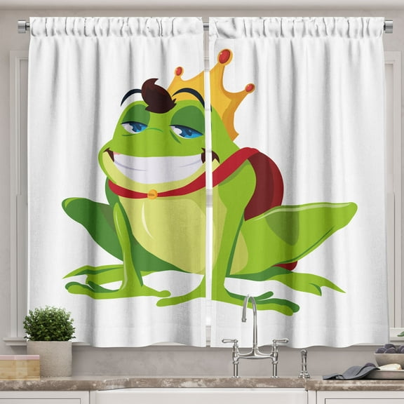 Ambesonne Crown Kitchen Curtains, Happy Prince Frog Character, 55"x39", Multicolor