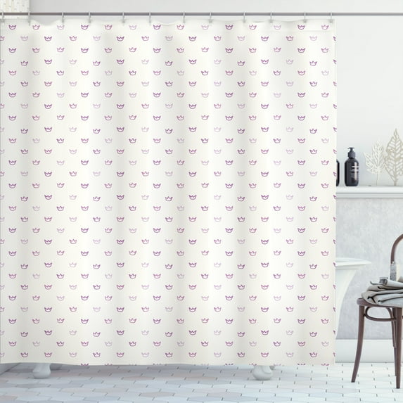 Ambesonne Crown Shower Curtain, Cartoon Style Cartoon Motifs, 69"Wx75"L, Purple Off White Mauve