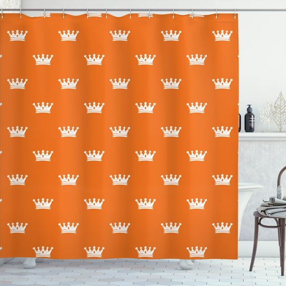 Ambesonne Crown Shower Curtain, Simplistic Royalty Head Items, 69"Wx75"L, Burnt Orange and White
