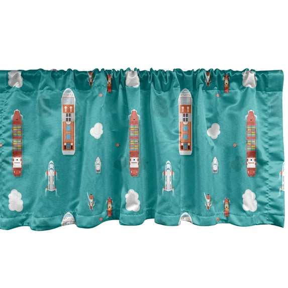 Ambesonne Cruise Ship Window Valance, Top View of Sea Ships, 54" X 12", Multicolor
