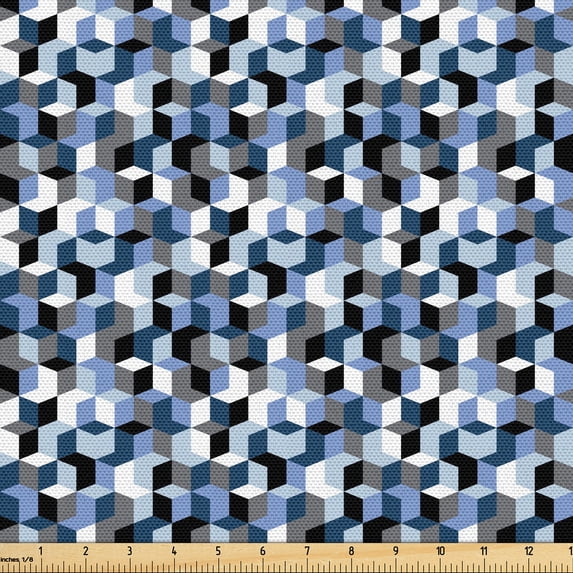 Ambesonne Cubes Fabric by the Yard Upholstery, Modern Diamond Shape Print, 1 Yard, Ceil Blue Dimgray