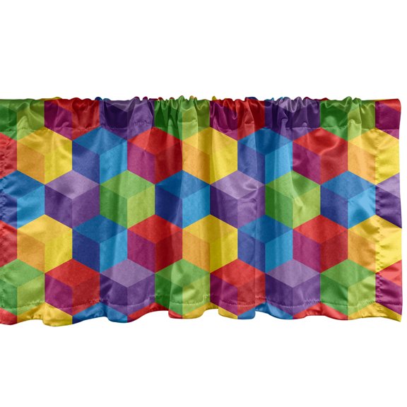 Ambesonne Cubes Window Valance, Rainbow Inspired, 54" X 18", Multicolor