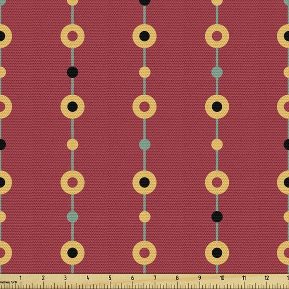 Ambesonne Cultural Fabric by the Yard Upholstery, Beads on Vertical Stripes, 2 Yards, Vermilion Multicolor