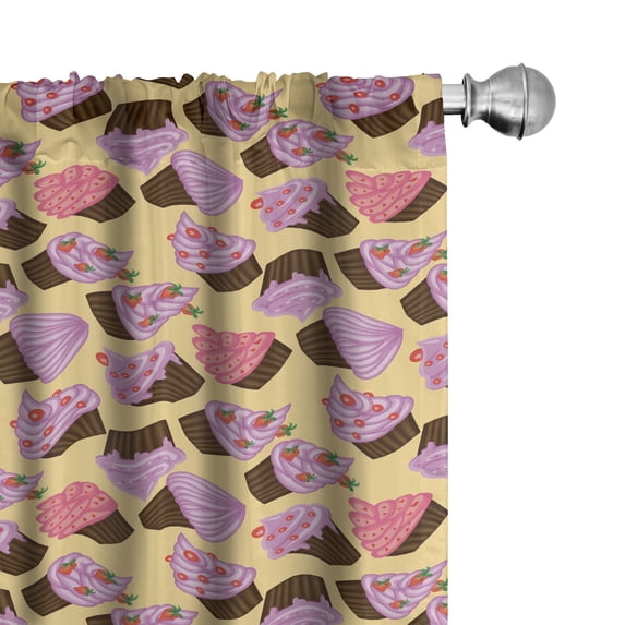 Ambesonne Cupcake Window Curtains, Dessert Theme with Frosting, Each 28" W x 95" L, Fuchsia Yellow Brown