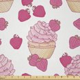 thumbnail image 1 of Ambesonne Cupcake Fabric by the Yard Microfiber, Doodle Style Strawberry, 1 Yard, Pale Pink Peach Pink, 1 of 4