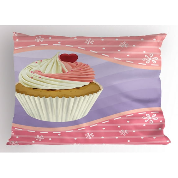 Ambesonne Cupcake Pillow Sham, Yummy Pastry Floral, 26" X 20", Multicolor