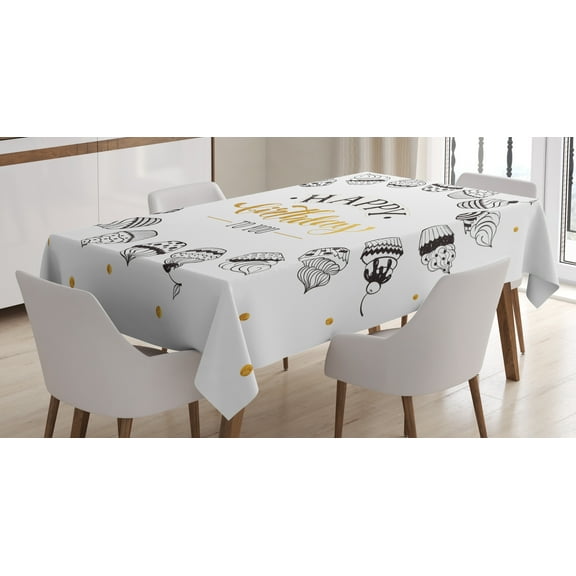 Ambesonne Cupcake Tablecloth Rectangular Table Cover, Happy Birthday to You Words, 60"x84", Earth Yellow White