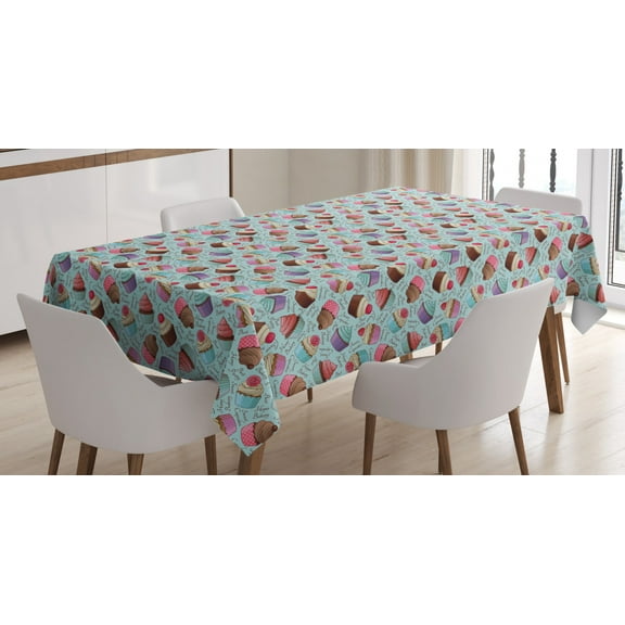 Ambesonne Cupcake Tablecloth Rectangular Table Cover, Pastry Cakes Calligraphy, 60"x84", Multicolor