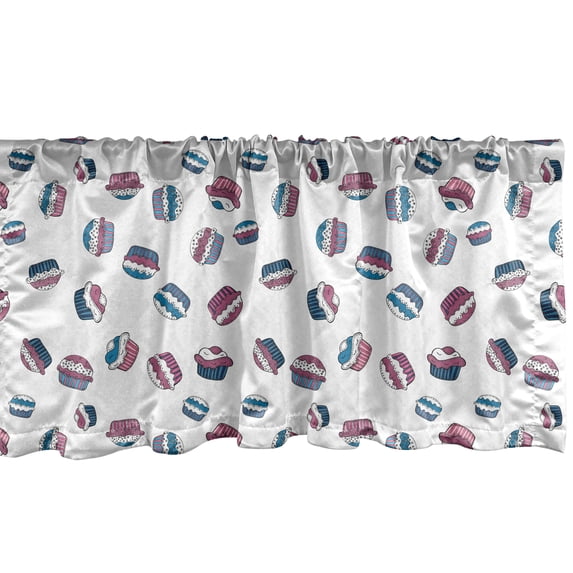 Ambesonne Cupcake Valance Pack of 2, Muffin Cakes Whipped Cream, 42"X12", White and Multicolor