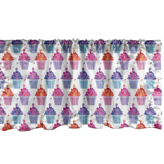 Ambesonne Cupcake Window Valance, Baked Goodies Love, 42" x 18", Fuchsia Purple