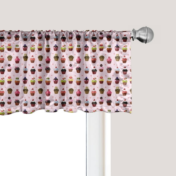 Ambesonne Cupcake Window Valance, Colorful Yummy Cupcakes, 54" X 18", Multicolor
