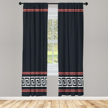 Ambesonne Curtains, Pair of 28"x63", Black Coral and White