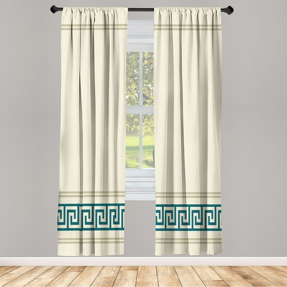 Ambesonne Curtains, Pair of 28"x63", Ivory Petrol Blue and Tan