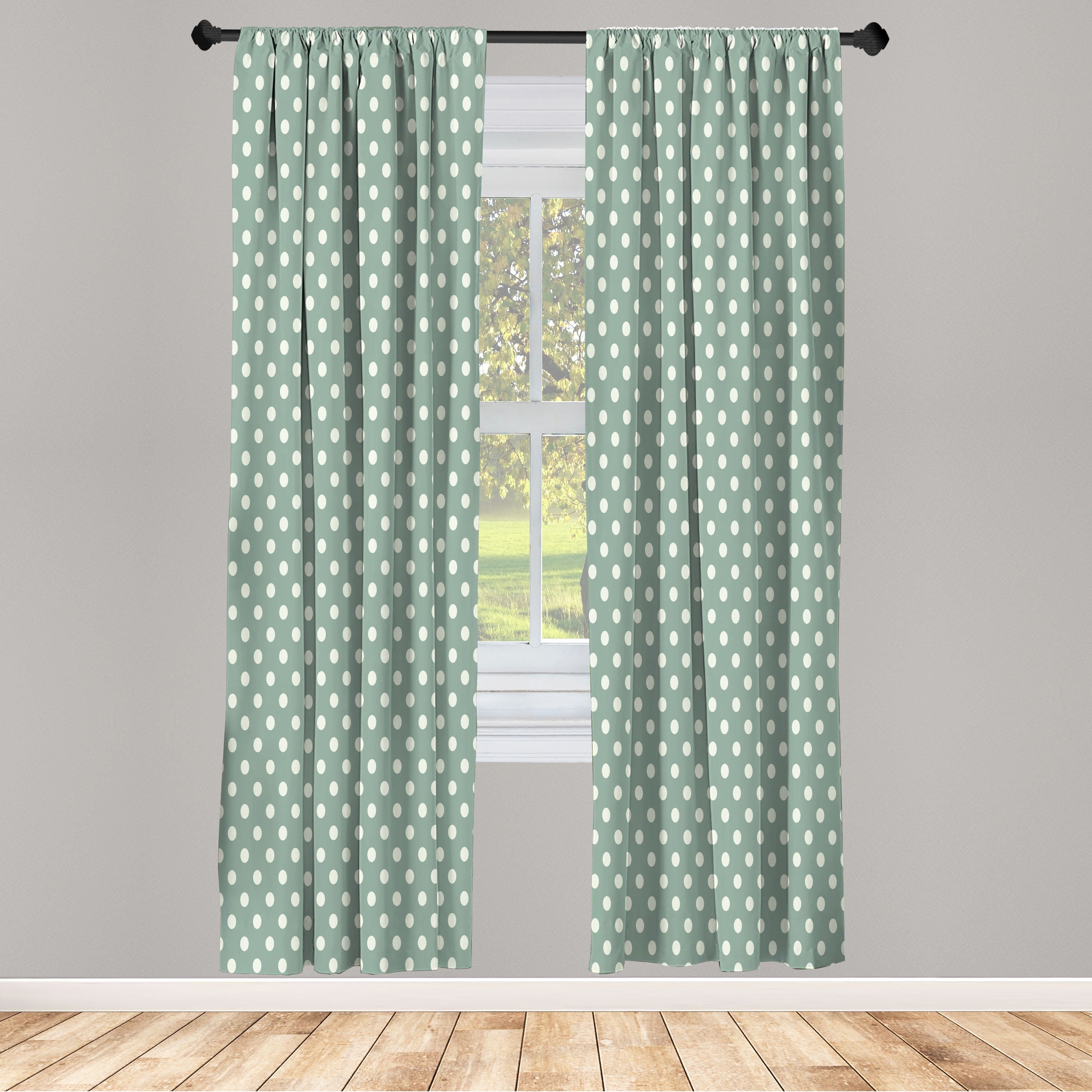 Light Green and White Polka Dot Rod Pocket Curtain Panels