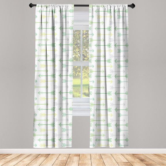 Ambesonne Curtains, Pair of 28"x63", Pale Green and Multicolor