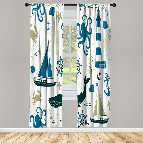 Ambesonne Curtains, Pair of 28"x63", Petrol Blue Pale Sepia