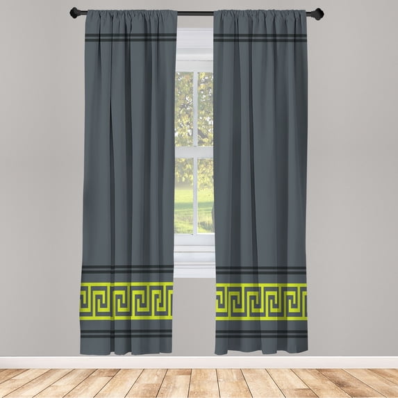 Ambesonne Curtains, Pair of 28"x63", Slate Blue and Lime Green