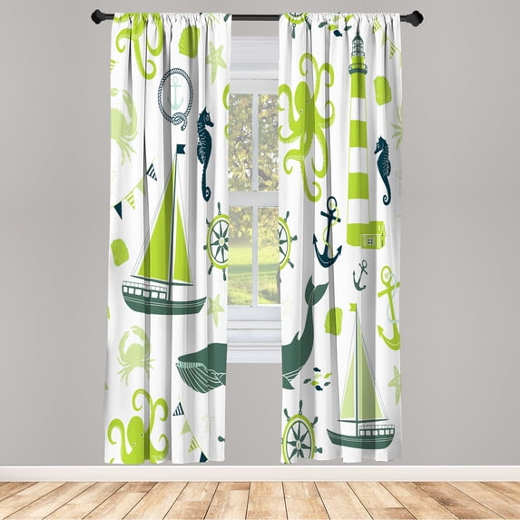 Ambesonne Curtains, Pair of 28"x84", Apple Green Multicolor