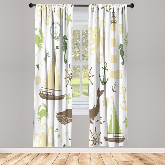 Ambesonne Curtains, Pair of 28"x84", Cream Cocoa and Green