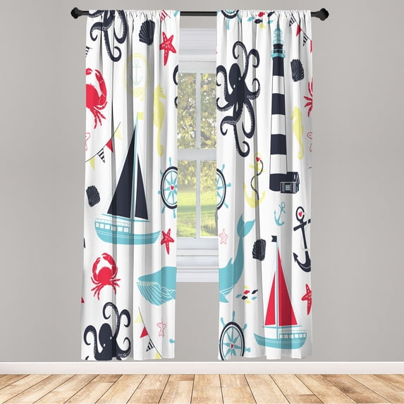 Ambesonne Curtains, Pair of 28"x84", Dark Blue Multicolor