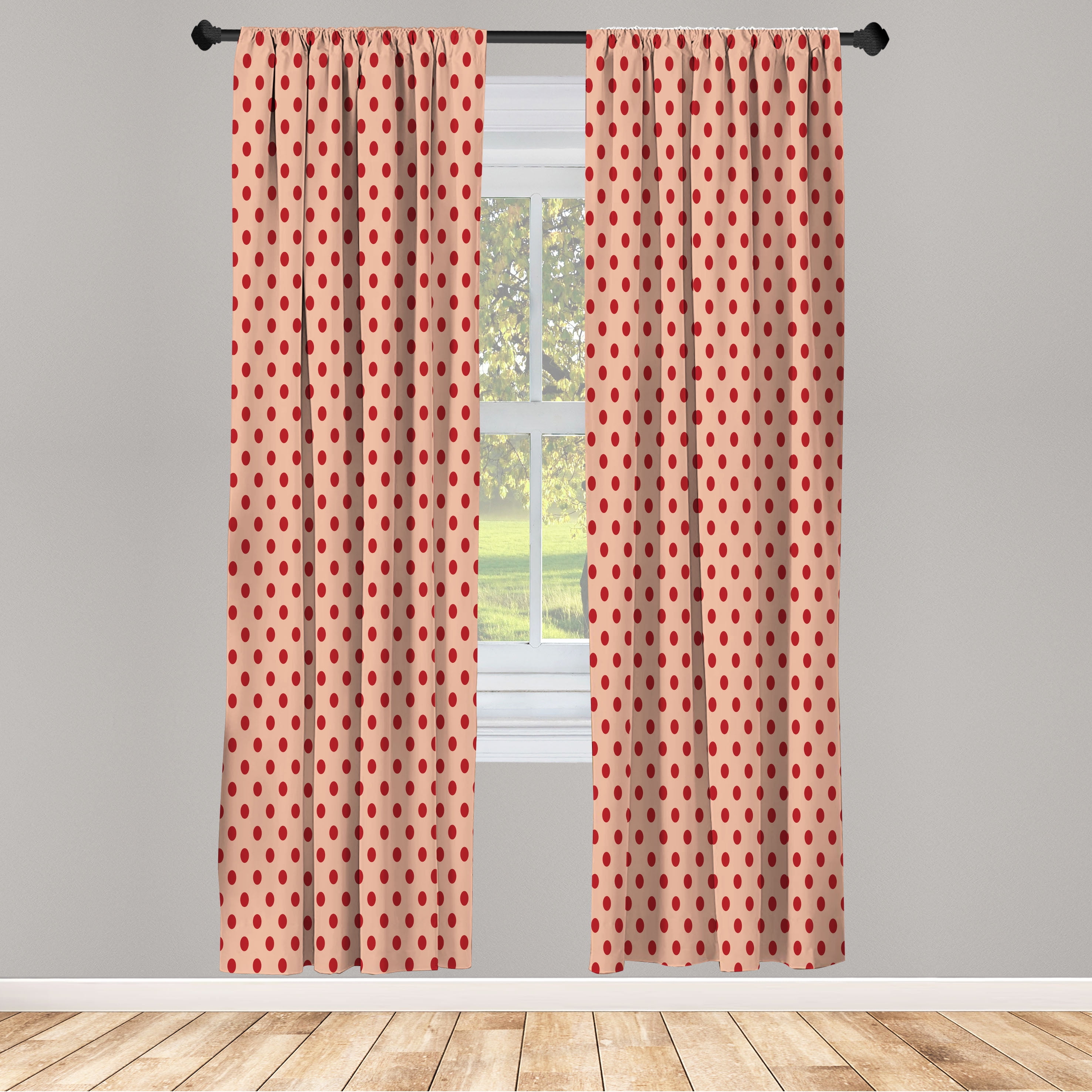Light Orange and Red Polka Dot Microfiber Curtain Panels, 28" x 84"