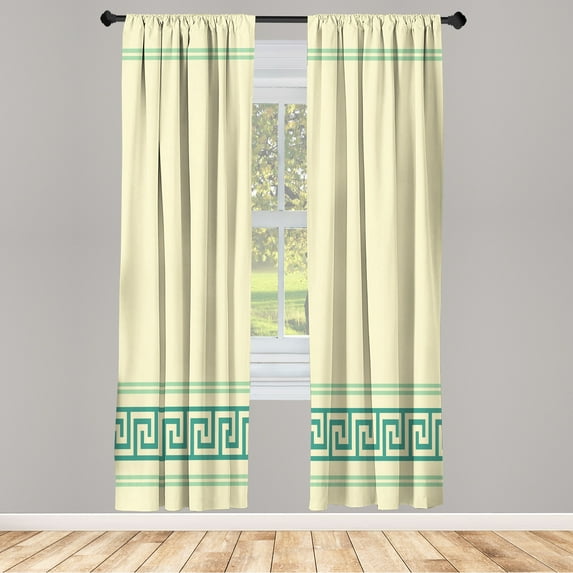 Ambesonne Curtains, Pair of 28"x84", Ivory and Teal