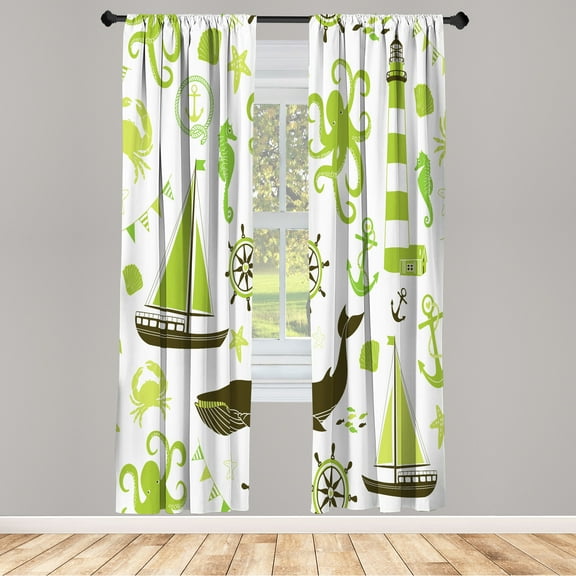 Ambesonne Curtains, Pair of 28"x84", Lime Green and Fawn