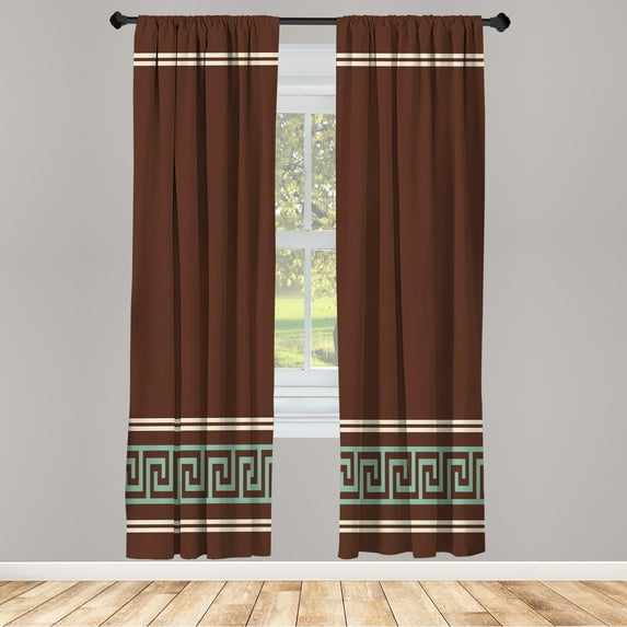 Ambesonne Curtains, Pair of 28"x84", Redbrown and Pale Blue