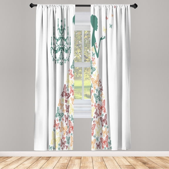 Ambesonne Curtains, Pair of 28"x84", Teal Cream