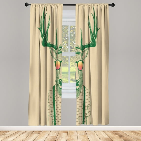 Ambesonne Curtains, Pair of 28"x95", Beige Green