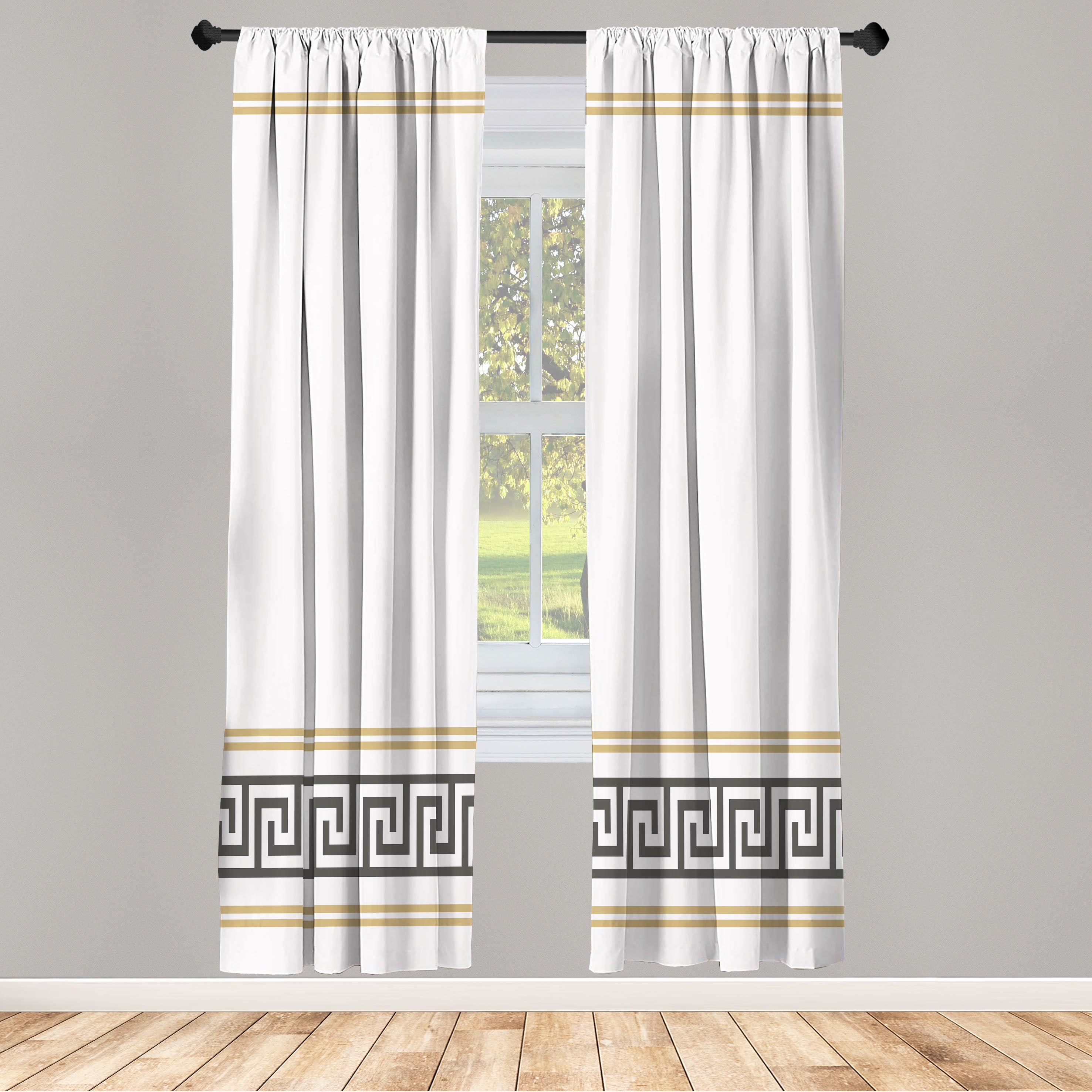 Ambesonne Curtains, Pair of 28"x95", Dark Grey White and Ecru
