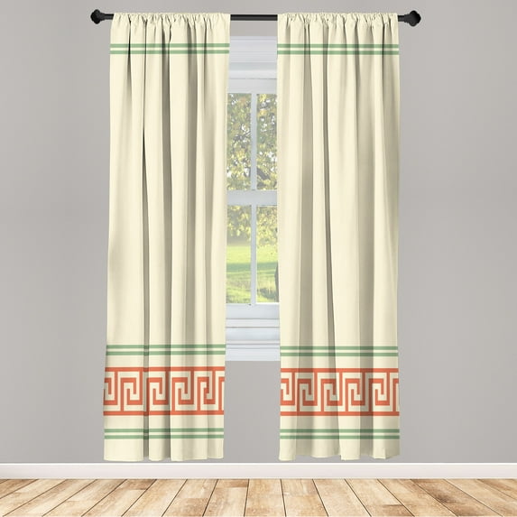 Ambesonne Curtains, Pair of 28"x95", Ivory Green and Dark Salmon