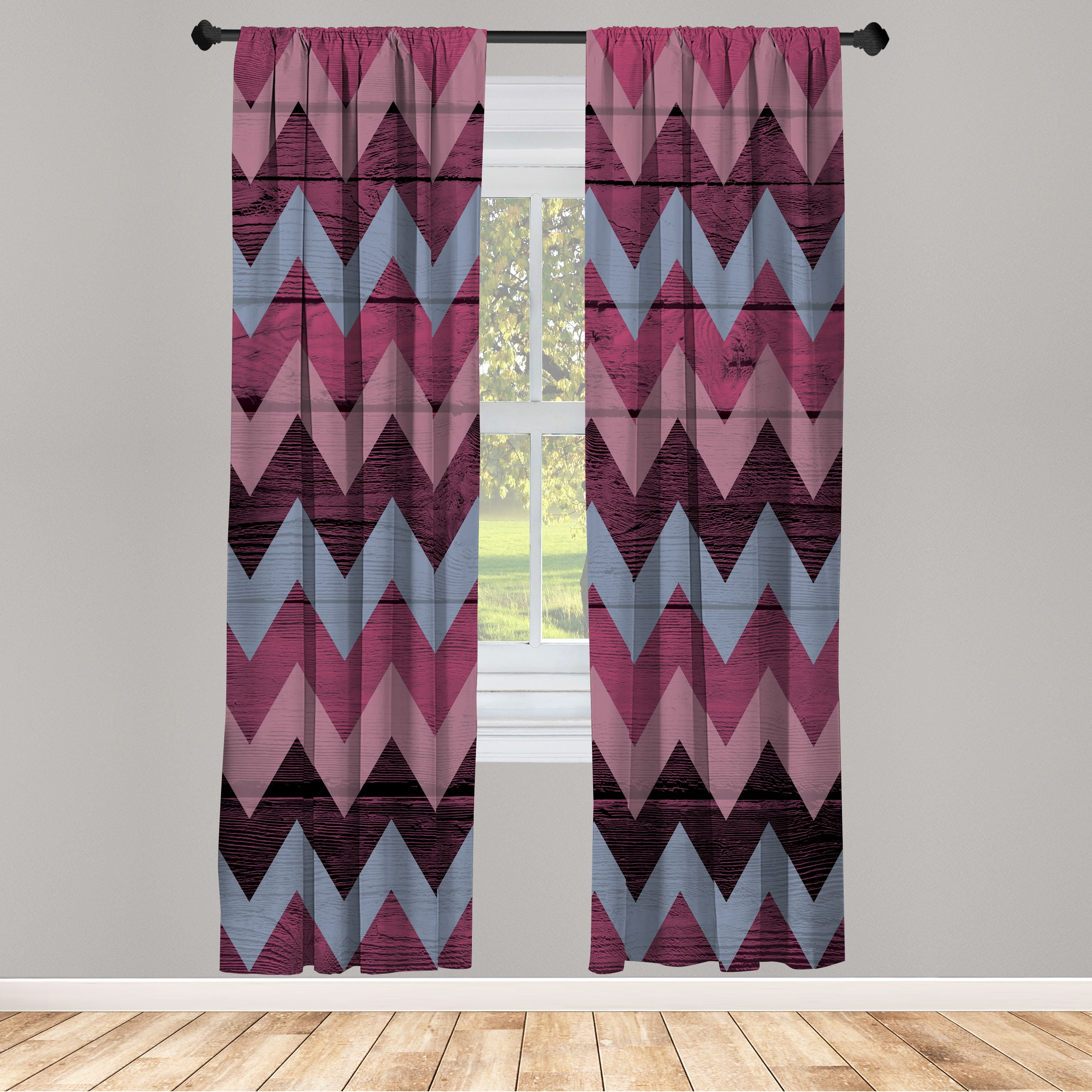Pink and Light Blue Chevron Pattern Rod Pocket Curtain Panels