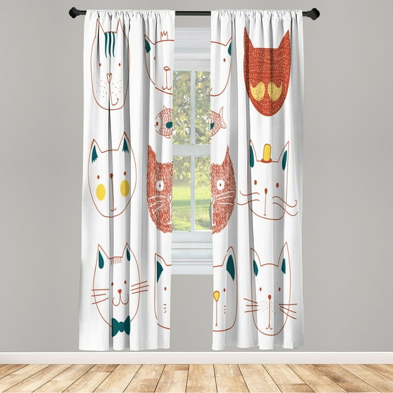 Ambesonne Curtains, Pair of 28"x95", Red White