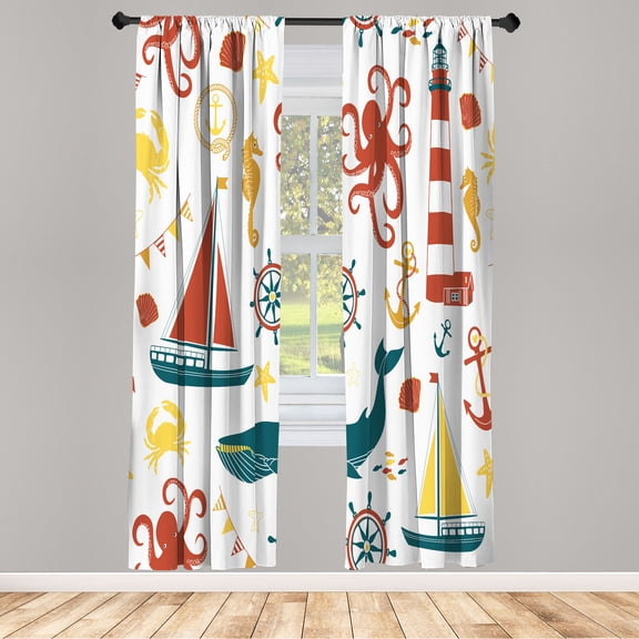 Ambesonne Curtains, Pair of 28"x95", Red and Mustard