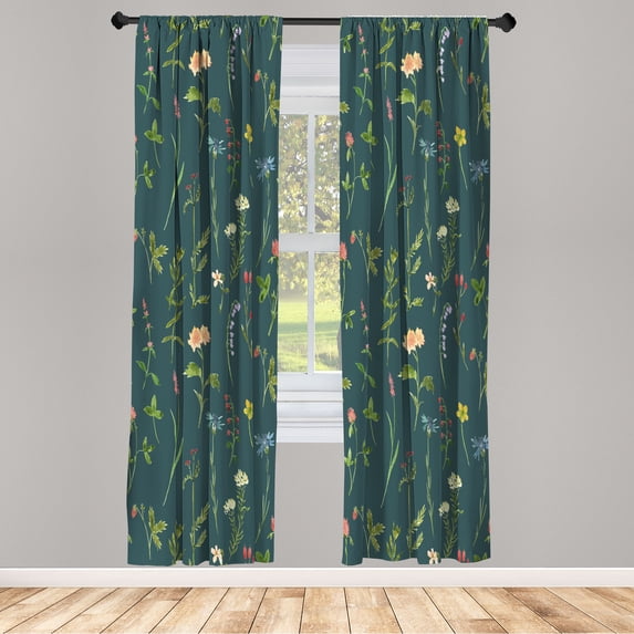 Ambesonne Curtains, Pair of 28"x95", Teal Champagne