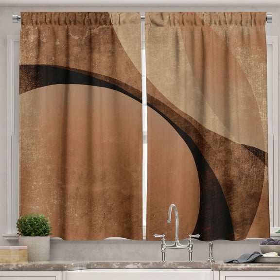 Ambesonne Curvy Kitchen Curtains, Unreal Vintage Weathered Look, 55"x30", Pale Caramel