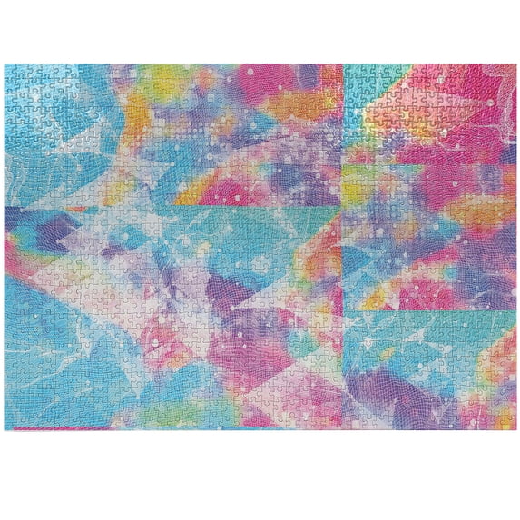 Ambesonne Cyber Jigsaw Puzzle Durable Cardboard, Dots Whimsical Shapes Art, 1000 pcs, Pink Pale Sky Blue