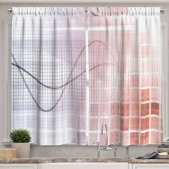 Ambesonne Cyber Kitchen Curtains, Mechanical Swirling Lines, 55"x30", Pale Rust and Pastel Purple