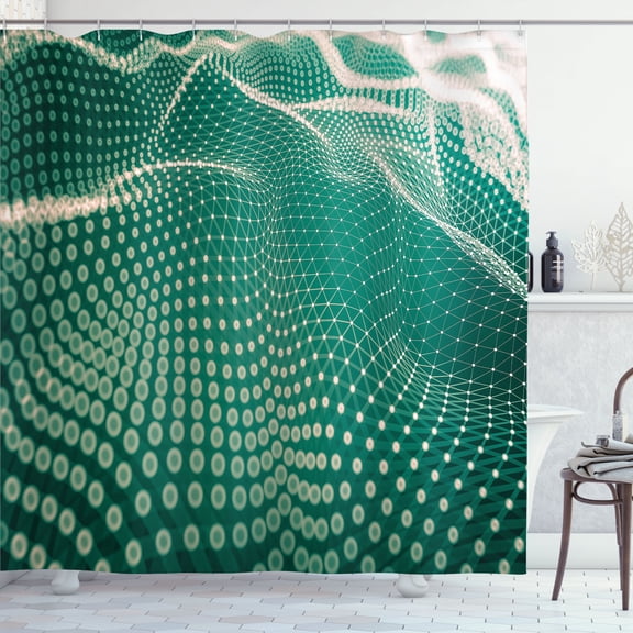 Ambesonne Cyber Shower Curtain, Molecule Like Dots and Lines, 69"Wx75"L, Jade Green and Pale Eggshell