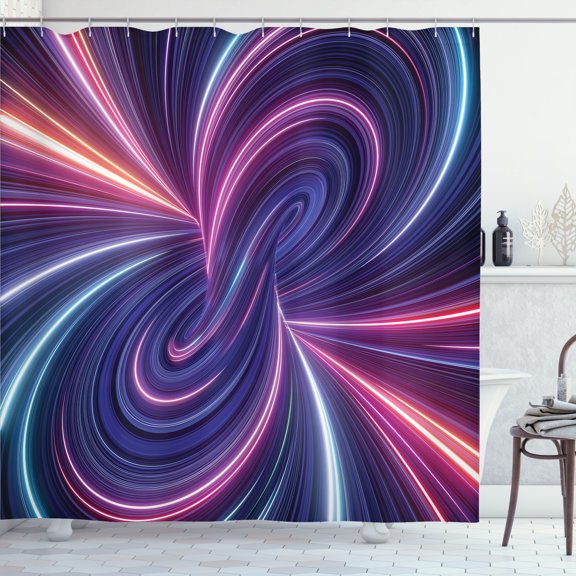 Ambesonne Cyber Shower Curtain, Swirling Colorful Retro Lines, 69"Wx84"L, Violet Pale Peach Aqua