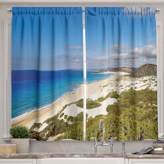 Ambesonne Cyprus Kitchen Curtains, Beach at Karpas Peninsula, 55"x36", Multicolor