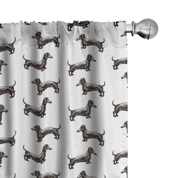 Ambesonne Dachshund Window Curtains, Dogs Pattern Lines, Each 28" W x 84" L, Dark Taupe Grey White
