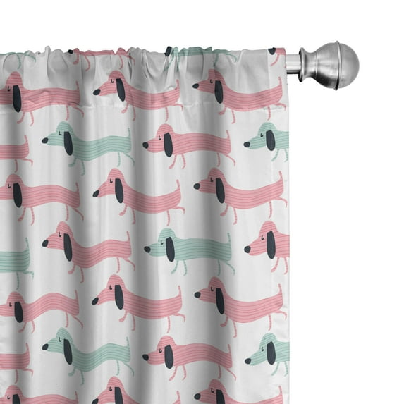 Ambesonne Dachshund Window Curtains, Funny Sausage Dogs, Each 28" W x 84" L, Seafoam Pink