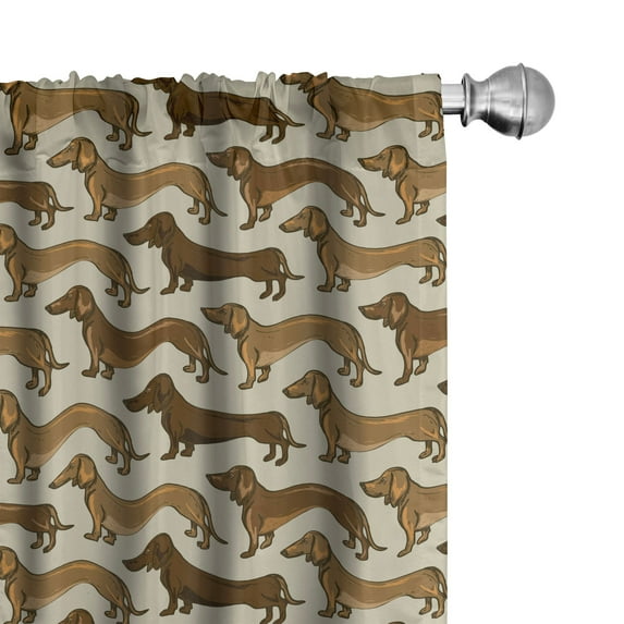 Ambesonne Dachshund Window Curtains, Sausage Dog Lover Pattern, Each 28" W x 84" L, Grey Yellow Chocolate
