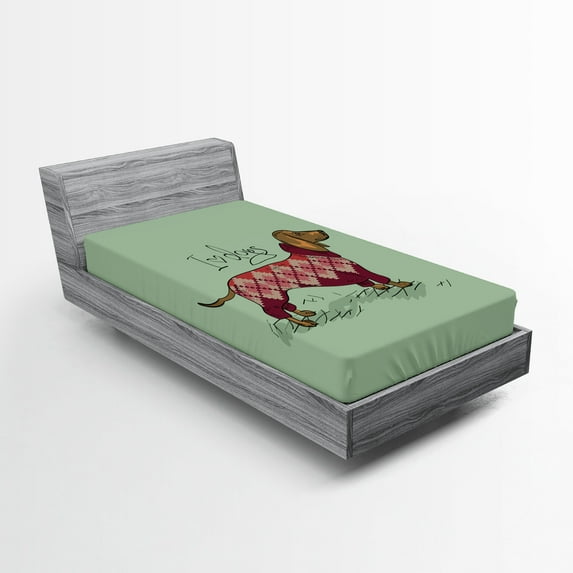 Ambesonne Dachshund Fitted Sheet 2 Pcs Set, Animal in Clothes, Twin, Multicolor